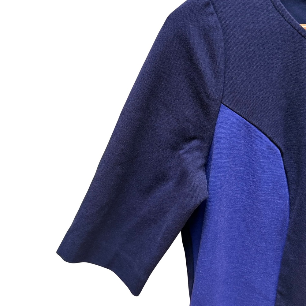 Boden Alice Ponte Dress 10P Navy Blue Colorblock Fit Flare Knit Mod Short Sleeve - Picture 2 of 5